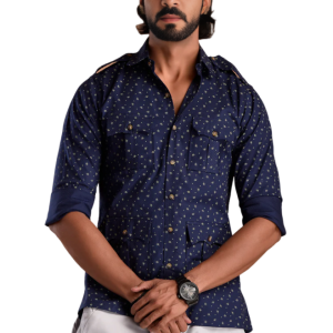 Sapphire Blue Hunting Style Cotton Printed Shirt Men - Adventure Premium | Jaipurio